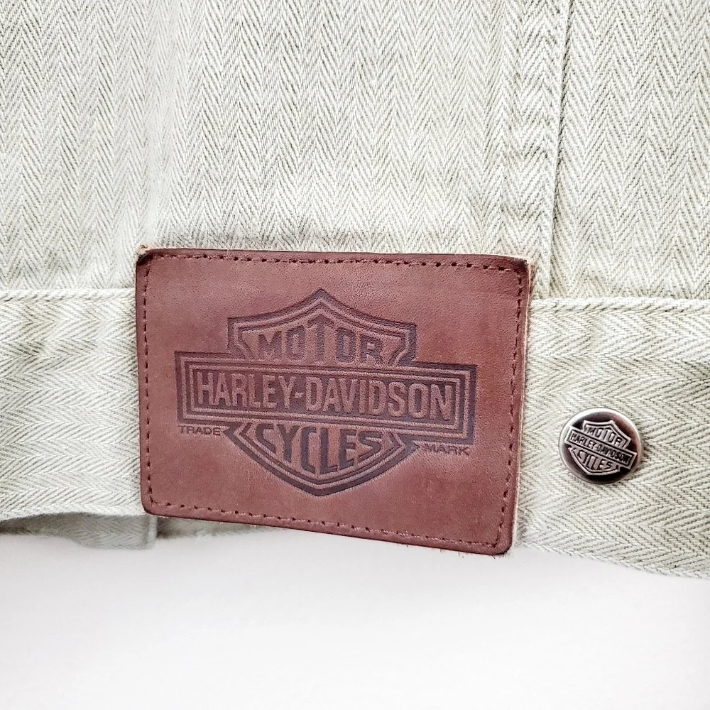 Harley Davidson | Taupe Studded Denim Crop Jacket - Picture 7 of 8
